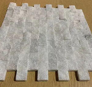 White Marble 2.5 x 5cm Brick Size Split Face Cladding 30.5 x 30.5cm Tile, Sold Per Tile