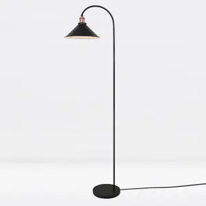 First Choice Lighting Set Of 2 Matt Black With Brushed Copper Floor Lights