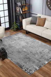 Serenity Modern Abstract Acrylic Contemporary Area Rugs Grey 60x220 cm