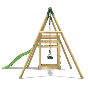 Rebo Wooden Swing Set plus Deck & Slide - Solar Green