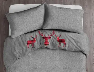 Velosso Standing Stag Teddy Warm And Cosy Duvet Cover And Pillowcase Set - Silver