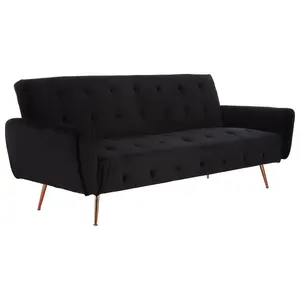 Interiors By Premier Velvet Upholstered Black Velvet Sofa Bed, Elegant Seater Sofa Bed For Bedroom, Contemporary Sofa Bed