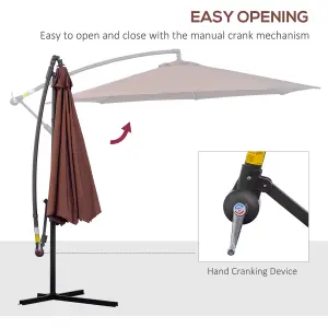 Outsunny 3(m) Garden Banana Parasol Cantilever Umbrella Crank, Coffee