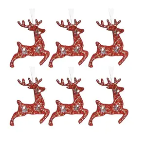 Prancing Reindeer Hanging Figurine Ornament (Set of 6) Red