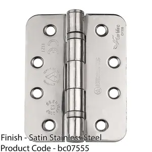 PAIR Grade 13 Heavy Duty Ball Bearing Hinge - RADIUS 102 x 76mm Satin Steel