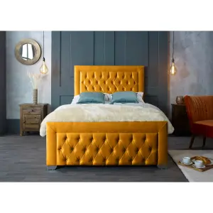 Gelson Plush Velvet Mustard Bed Frame