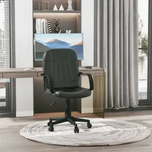 HOMCOM PU Leather Office Chair Swivel Mid-Back Computer Desk Chair, Black