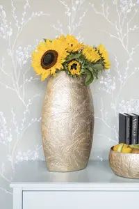 Laura Ashley Winspear Gold Leaf Embossed Oval Barrel Vase Large