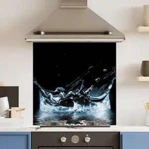 Toughened 6mm Glass Kitchen Splashback 60 x 60cm Water Splash 2 - Polished Edge Heat Resistant Back Splash for Cookers Hob