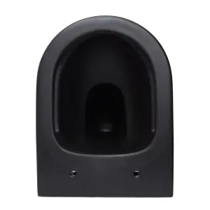 Matt Black Hidden Fixation Wall Hung Rimless Toilet WC Pan & Soft Close Slim Seat