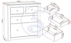 Panama 2 over 2 Drawer Chest in White and Natural Wax Finish