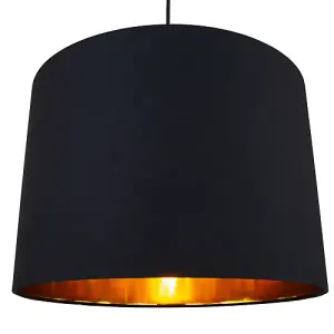 Modern Jet Black Cotton 16 Floor/Pendant Lamp Shade with Shiny Golden Inner