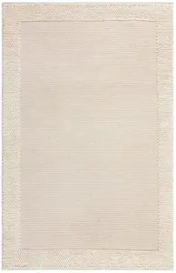 Dunelm Pebble Wool Border Rug, Scandi, Size: 120cm X 170cm (4ft X 5.5Ft), Cream, Pebble Ivory