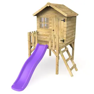 Rebo Orchard 4FT x 4FT Wooden Playhouse On 900mm Deck and 6FT Slide (Swan Purple)