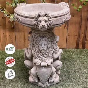 Regal Three Lions Stone cast Birdbath