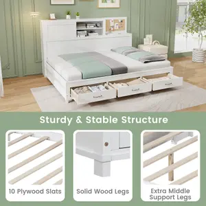 COSTWAY Wooden Sofa Bed Frame with 3 Drawers Single/Double Size Guest Bed