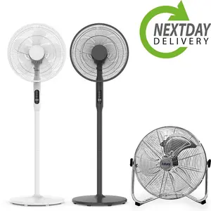 Futura Pedestal Fan 16" Oscillating 50W White Standing Remote Control Fans Timer & Adjustable Height