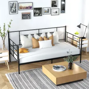 Costway Single Size Metal Sofa Bed Single Platform Bed Daybed w/ Arms & Back