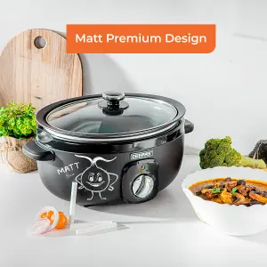 Geepas 6.5 Litre Slow Cooker 3 Temperature Settings, Removable Easy-Clean Aluminum Bowl Tempered Glass Lid & Cool Touch Handle