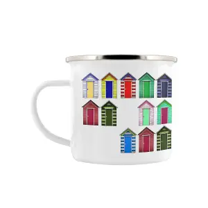 Grindstore Beach Hut Collage Enamel Mug White (One Size)