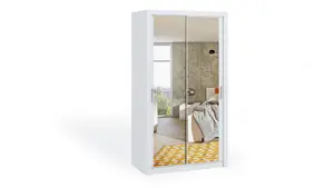 Bono Mirrored Sliding Door Wardrobe in White Matt - Compact Design for Small Spaces - W1200mm x H2150mm x D620mm