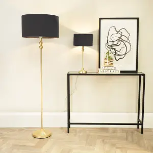 ValueLights Maggie Gold Metal Candlestick Floor Lamp with Charcoal Fabric Lamp Shade and LED Bulb