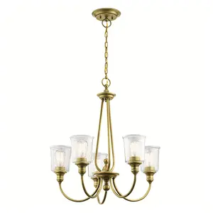 Elstead Waverly 5 Light Chandelier, Natural Brass, E27