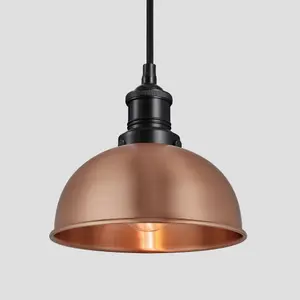 Industville Brooklyn Dome Pendant, 8 Inch, Copper, Black Holder