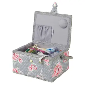 Hobby Gift MRM/190 - Beautiful Bloom Print Med Sewing Basket - 18.5x26x15cm