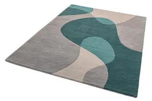 Teal Wool Handmade Modern Easy to Clean Abstract Dining Room Bedroom And Living Room Rug-120cm X 170cm