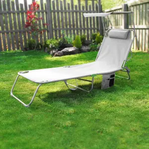 LIVIVO Folding Chair Sun Lounger with Canopy Sunshade, Grey