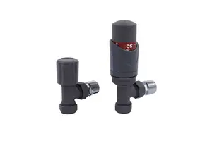 Warmer System Angle Grey Thermostatic Radiator Valve Vertical Or Horizontal Mounting with Matching Lockshield Valve 15x1/2 inch