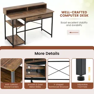 Costway 120cm Home Office Computer Desk w/ Drawer Open Shelves & Monitor Stand Writing Desk