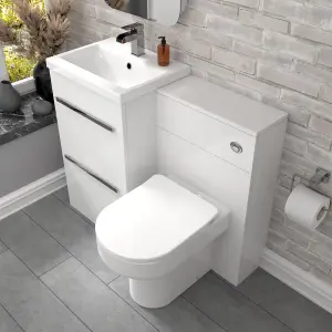 Nes Home 2 Drawers White Basin Vanity, WC Unit & Back To Wall Comfort Toilet