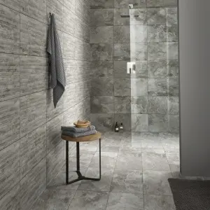 Shaded slate Grey Matt Split Face Porcelain Indoor Wall Tile, Pack of 6, (L)300mm (W)600mm