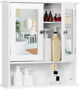 Yaheetech White Wall Mount Cabinet with Double Mirror Doors & Adjustable Shelf