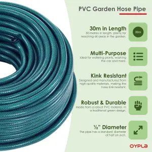 Oypla 30m PVC Flexible Green Hose Outdoor Garden Hose Pipe