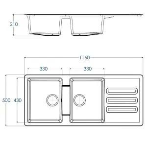 Liquida VG20BL 2.0 Bowl Composite Reversible Inset Large Black Kitchen Sink