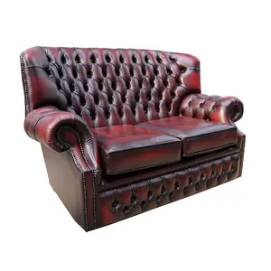 Chesterfield 2 Seater Antique Oxblood Red Leather Sofa Bespoke In Monks Style