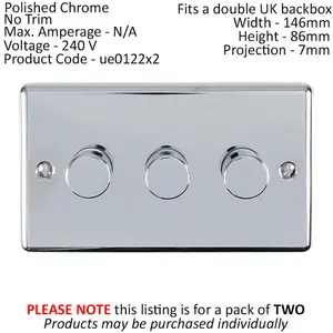 2 PACK 3 Gang 400W 2 Way Rotary Dimmer Switch CHROME Light Dimming Plate