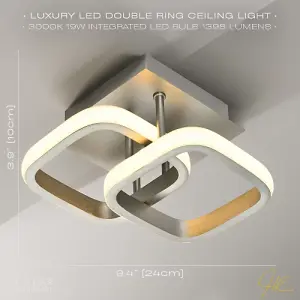 Contemporary Compact Double Head 40w LED Ceiling Light Fitting in Brushed Nickel