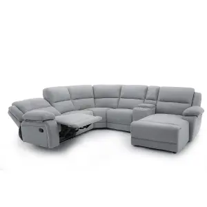 Dublin 5 Seater Fabric Corner Recliner Sofa Light Grey