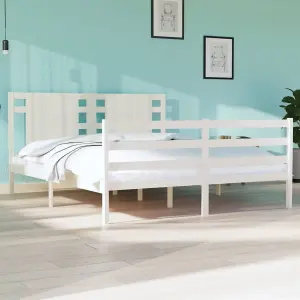 Berkfield Bed Frame White Solid Wood Pine 150x200 cm 5FT King Size