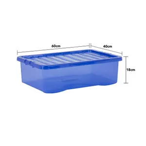 Wham Crystal 5x 32L Plastic Storage Boxes with Lids. Medium Size, Strong . Made in the UK Tint Spectrum Blue