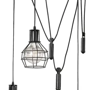 Luminosa Spider 5 Light Wire Shade Cluster Pendant Ceiling Light, Black