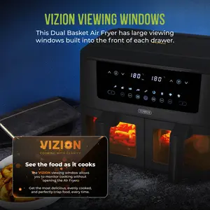 Tower Vortx Dual Basket Air Fryer with Vizion Viewing Windows, 9 Preset Functions, 8L, 3040W