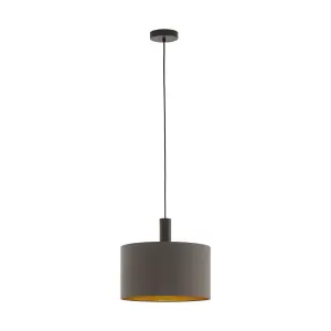 Pendant Ceiling Light Colour Dark Brown Shade Cappuccino Gold Fabric Bulb E27 1x60W