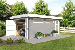 Canberra  + wooden door-Log Cabin, Wooden Garden Room, Timber Summerhouse, Home Office - L422.7 x W600 cm