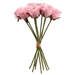 Artificial Silk Bunch of Roses. 9 Stems. Pink. H40 cm