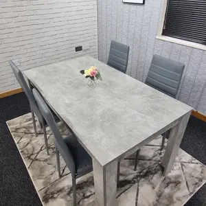 Grey Dining Table and 4 Chairs Stone Grey Effect Kitchen Wood Set 4